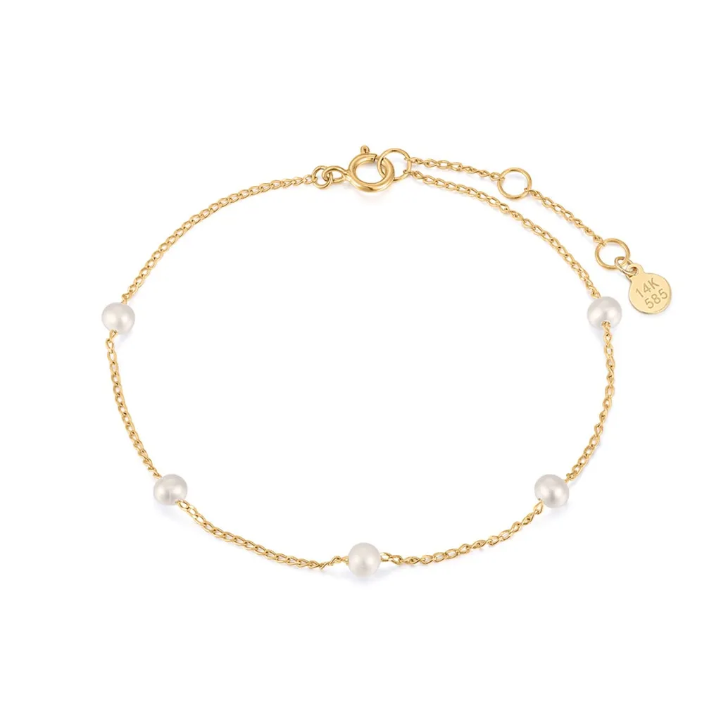 14K Yellow Gold Pearl Station Bracelet by Aurelie Gi