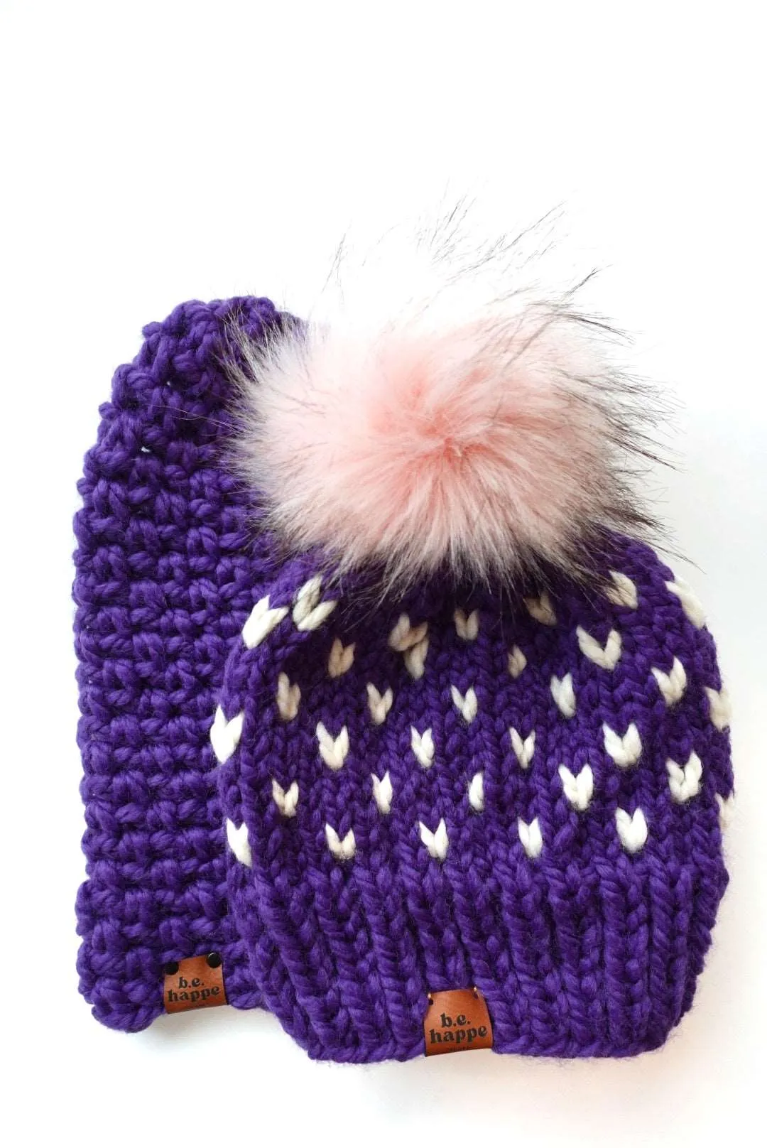 Adult Happe Hearts Knit Pom Hat | Iris Purple