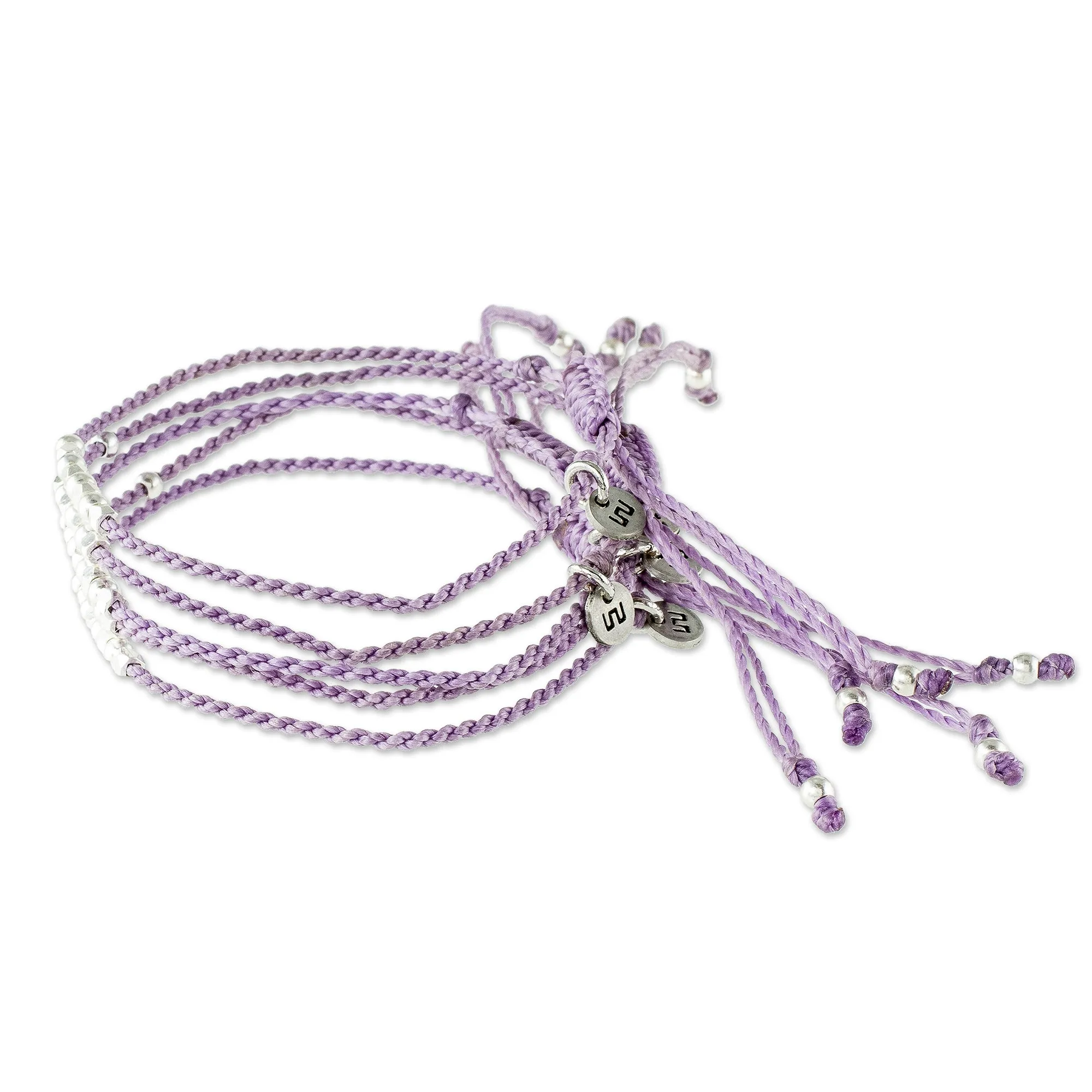 Beaded Lavender Cord Bracelets (Set of 5) - Five Friends | NOVICA