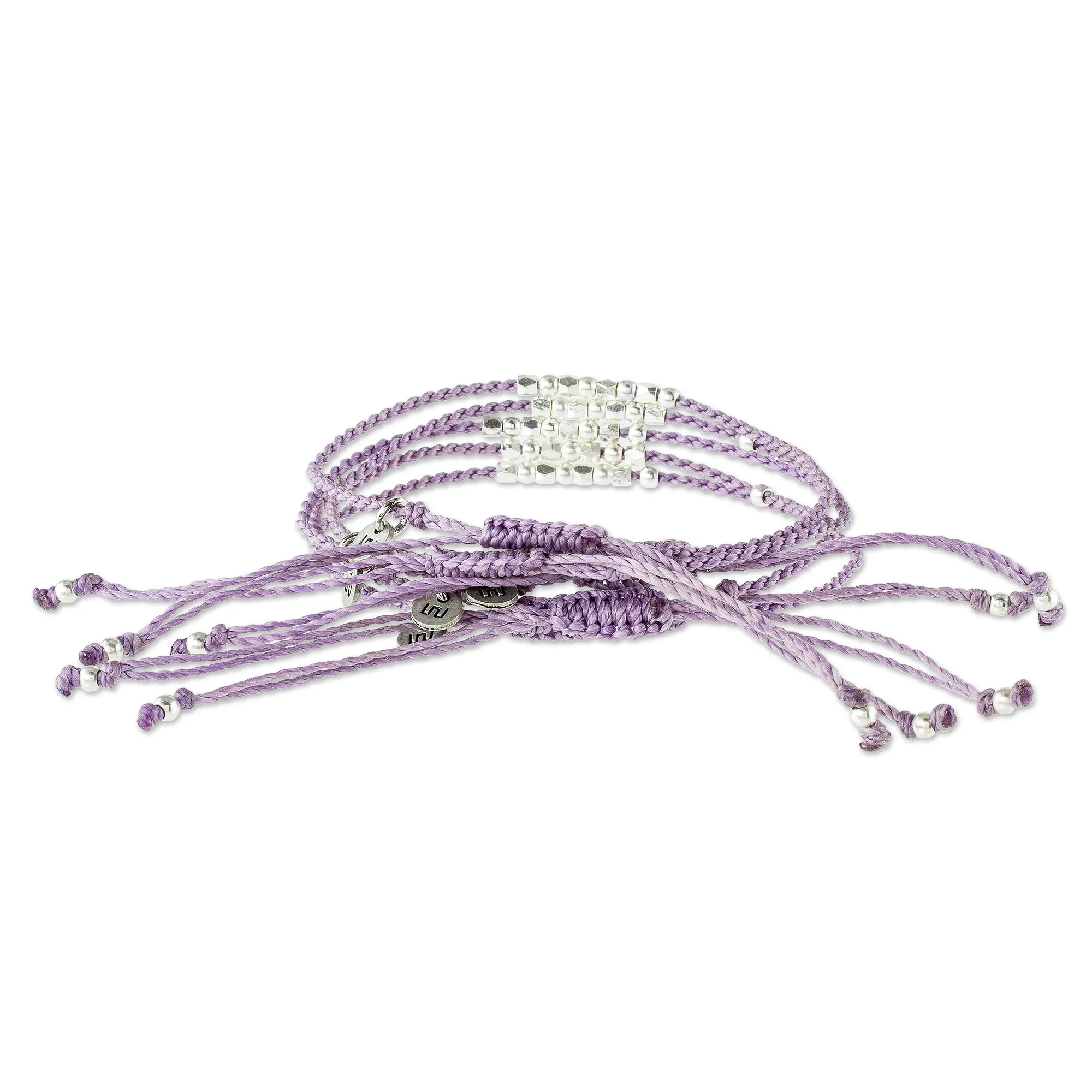 Beaded Lavender Cord Bracelets (Set of 5) - Five Friends | NOVICA