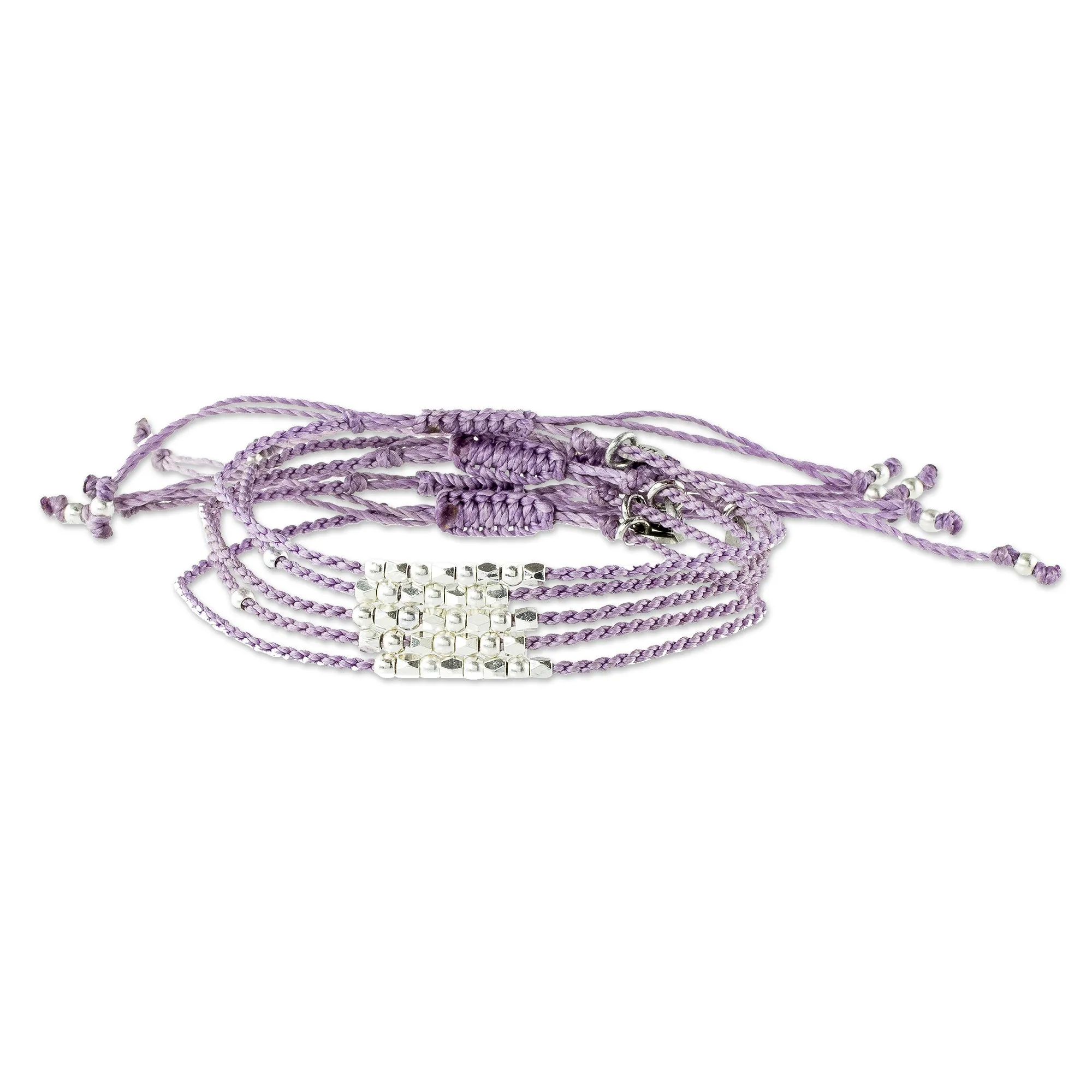 Beaded Lavender Cord Bracelets (Set of 5) - Five Friends | NOVICA