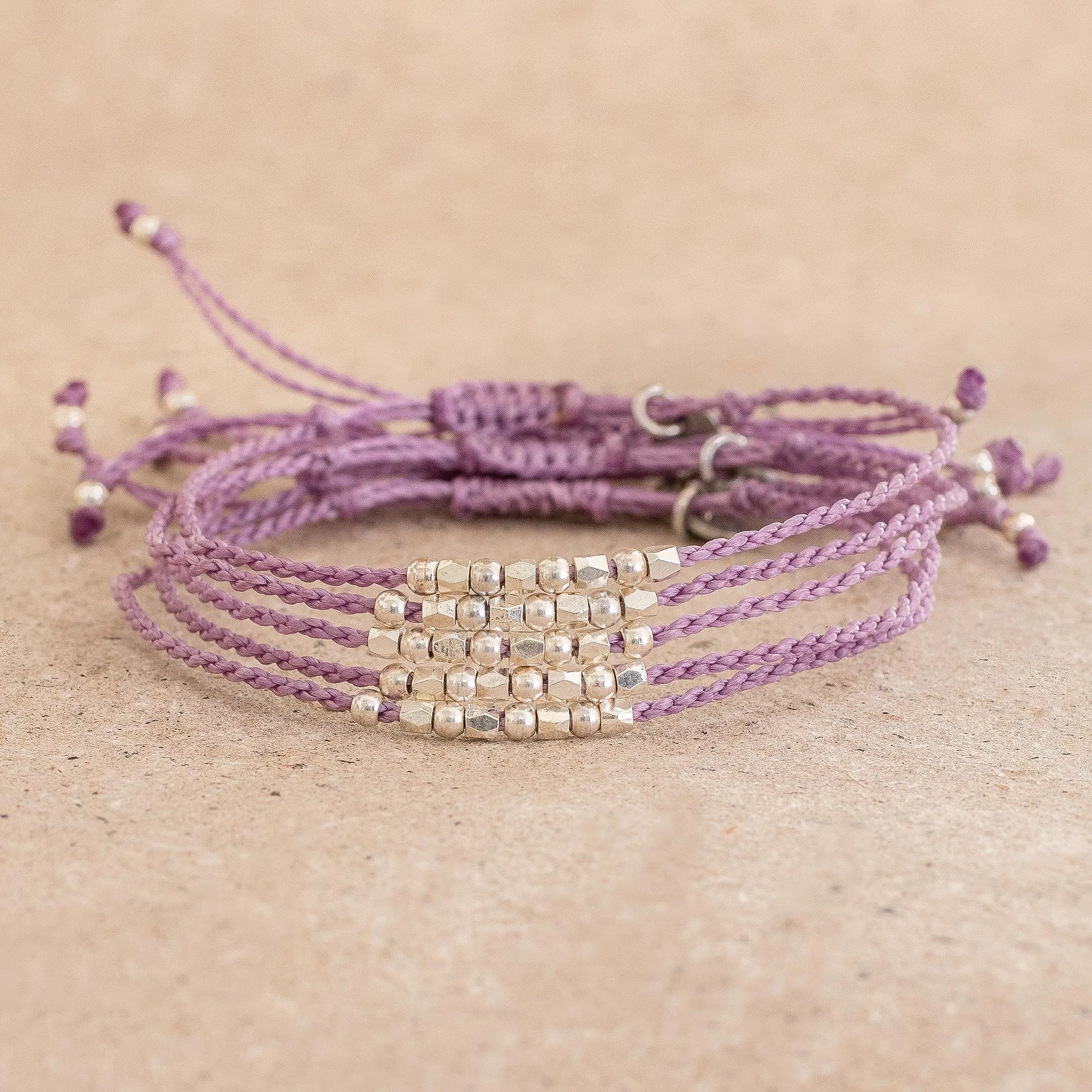 Beaded Lavender Cord Bracelets (Set of 5) - Five Friends | NOVICA