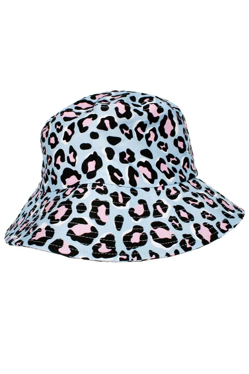 Blue Leopard Print Bucket Hats