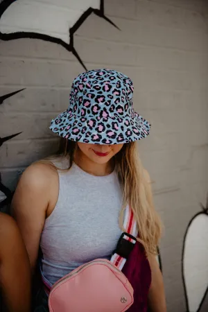 Blue Leopard Print Bucket Hats