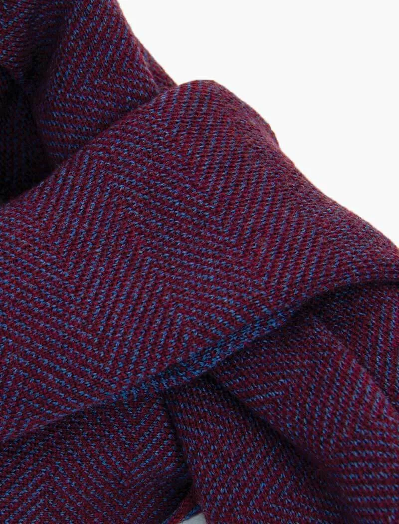 Burgundy & Blue Reversible Herringbone Knitted Wool Scarf