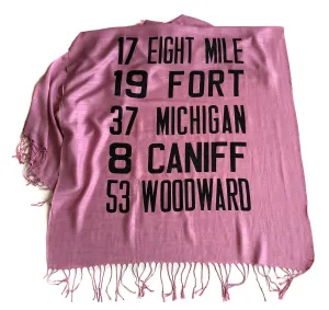 Bus Scroll Scarf: Detroit Main Routes linen weave pashmina