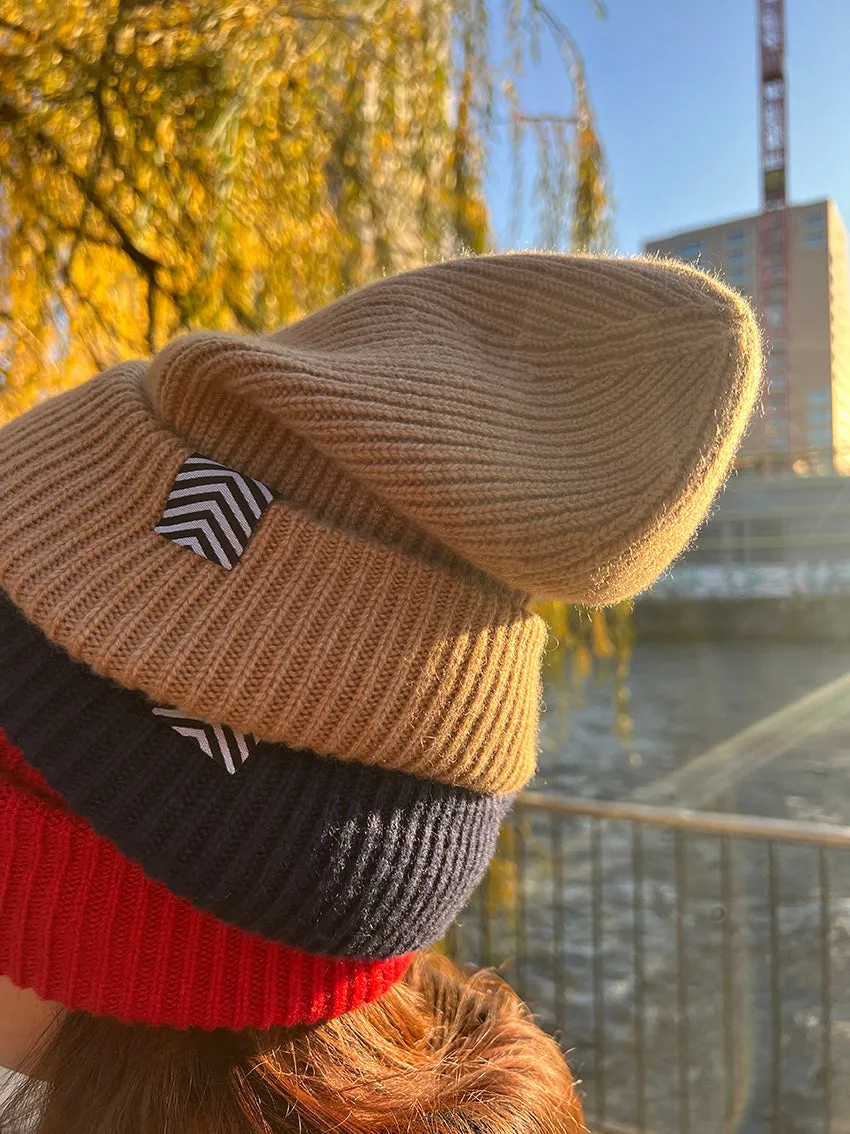 Cashmere Wool Scarf and Hat in Camel Brown Color