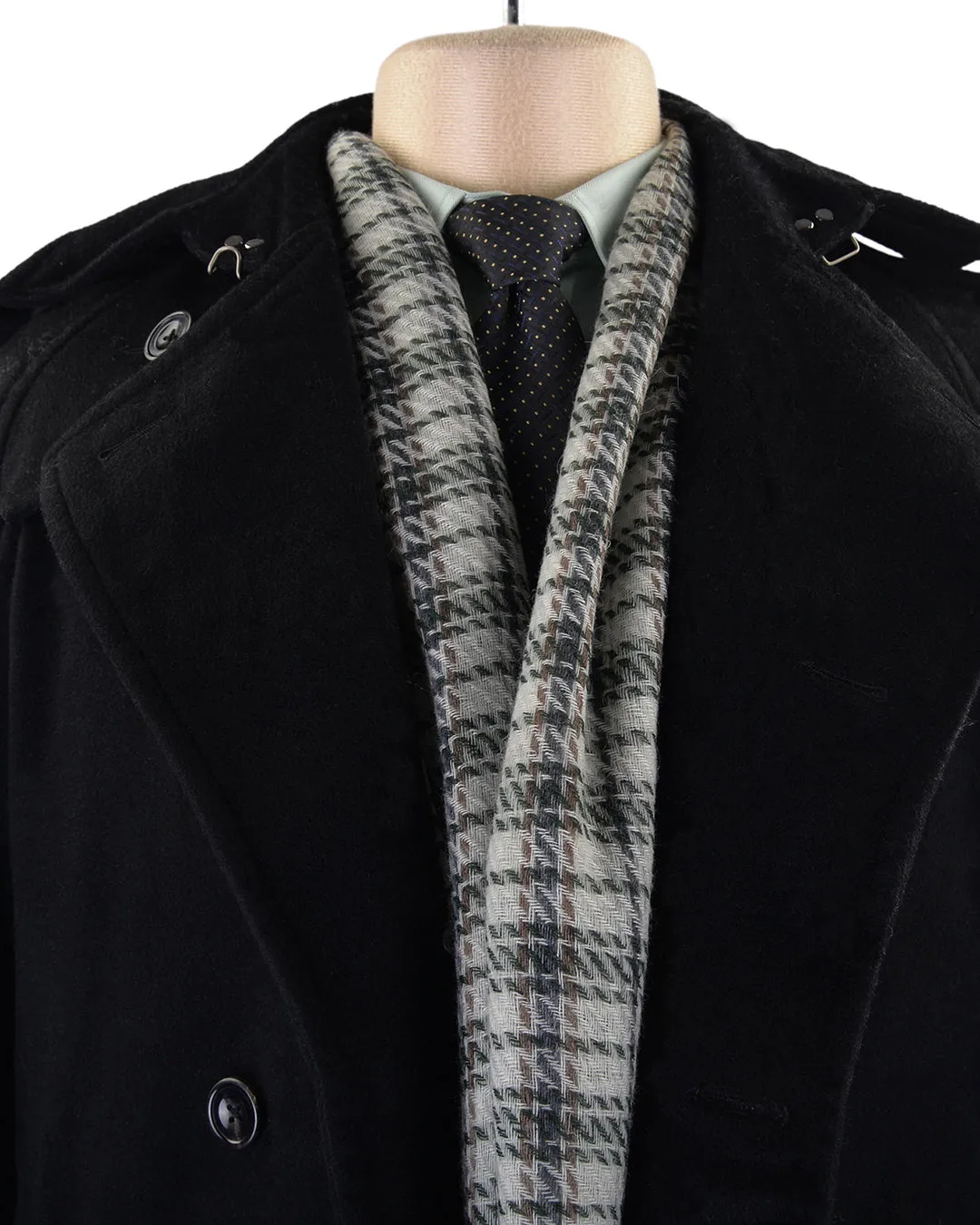 Cashmere Wool Scarf Green Navy Checks On Off White