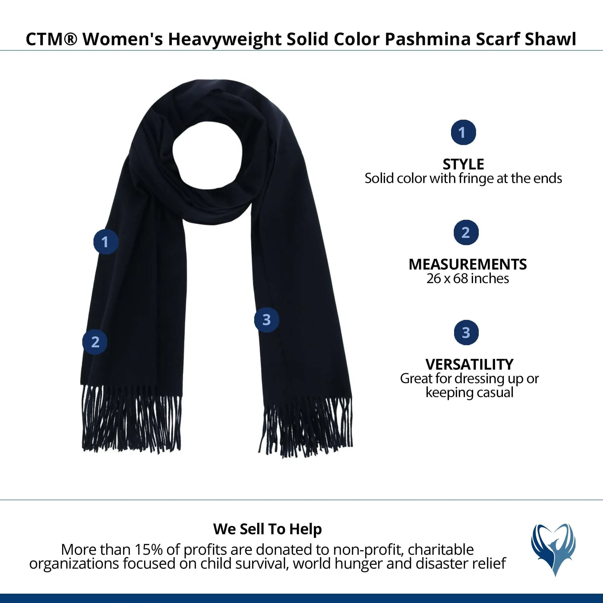 CTM® Women's Heavyweight Solid Color Pashmina Scarf Shawl