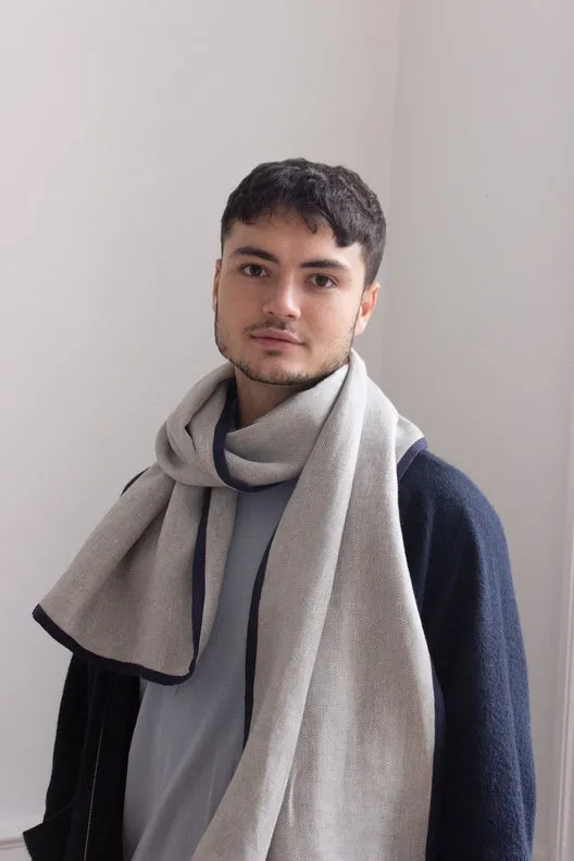 Dove Grey with Navy Trim High Five Linen Scarf