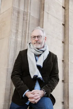 Dove Grey with Navy Trim High Five Linen Scarf