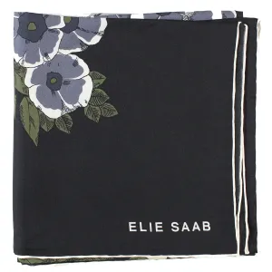 Elie Saab Scarf Gray Black Floral Design - Twill Silk Square Foulard