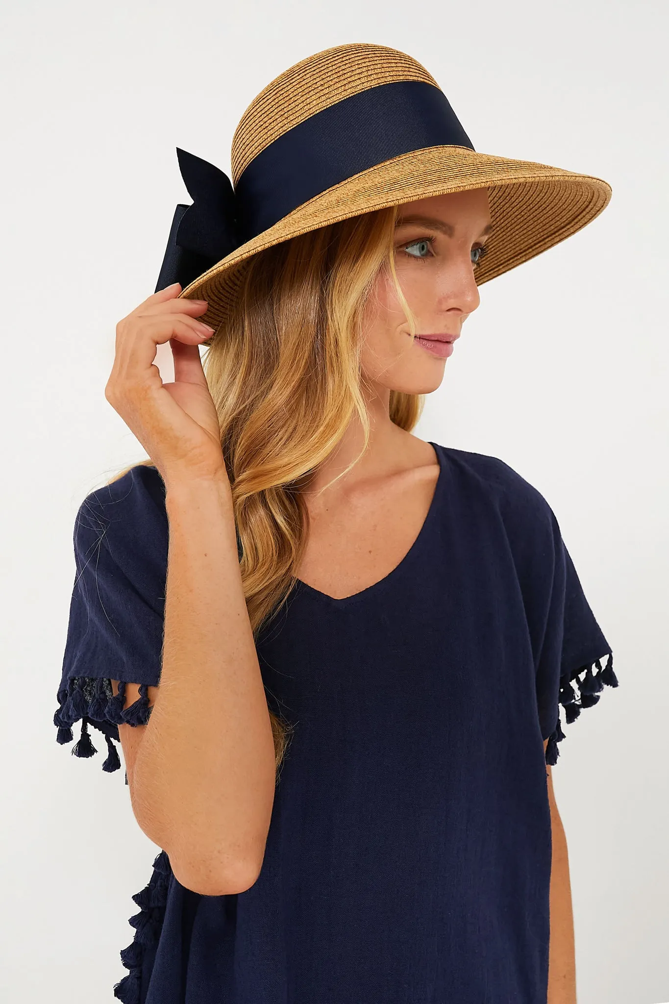 Exclusive Black Packable Wide Bow Sunhat