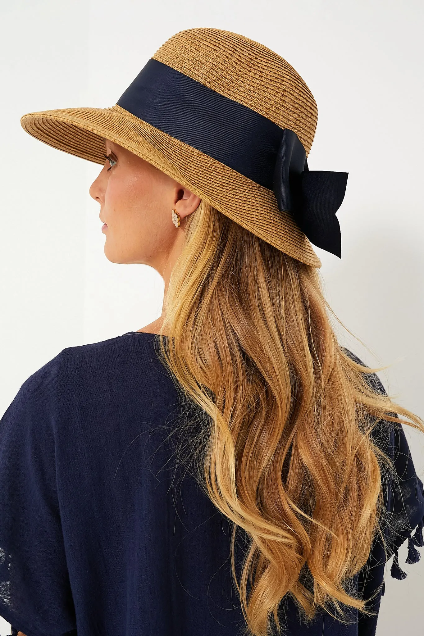 Exclusive Black Packable Wide Bow Sunhat