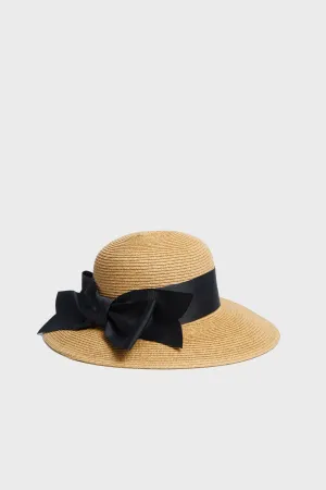 Exclusive Black Packable Wide Bow Sunhat