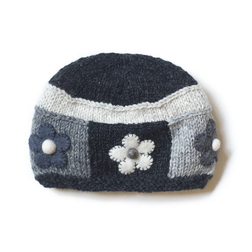 felt flower knitted beanie hat