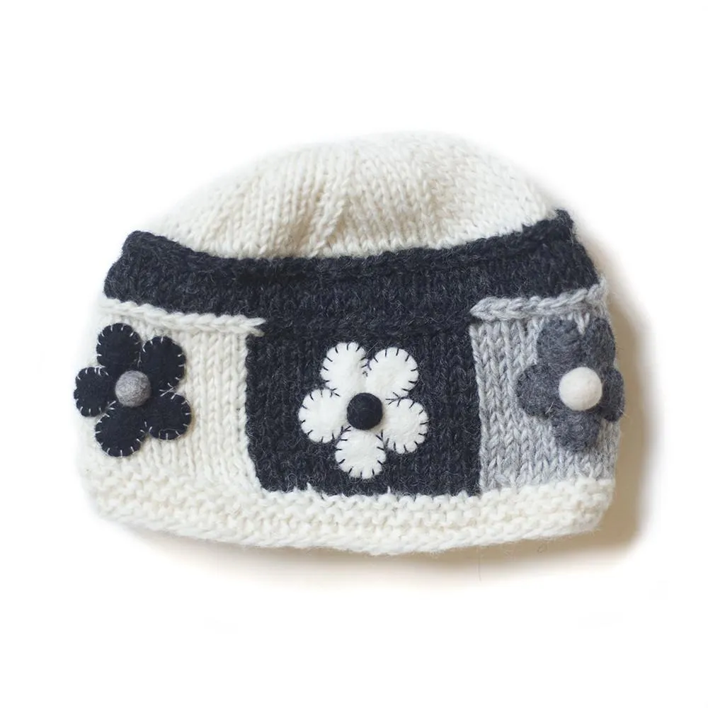 felt flower knitted beanie hat