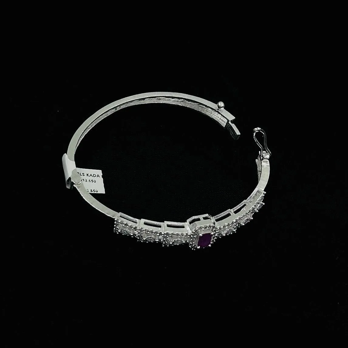 Feminine Silver Bracelet with Bold Pink Square Gemstone for Girls.