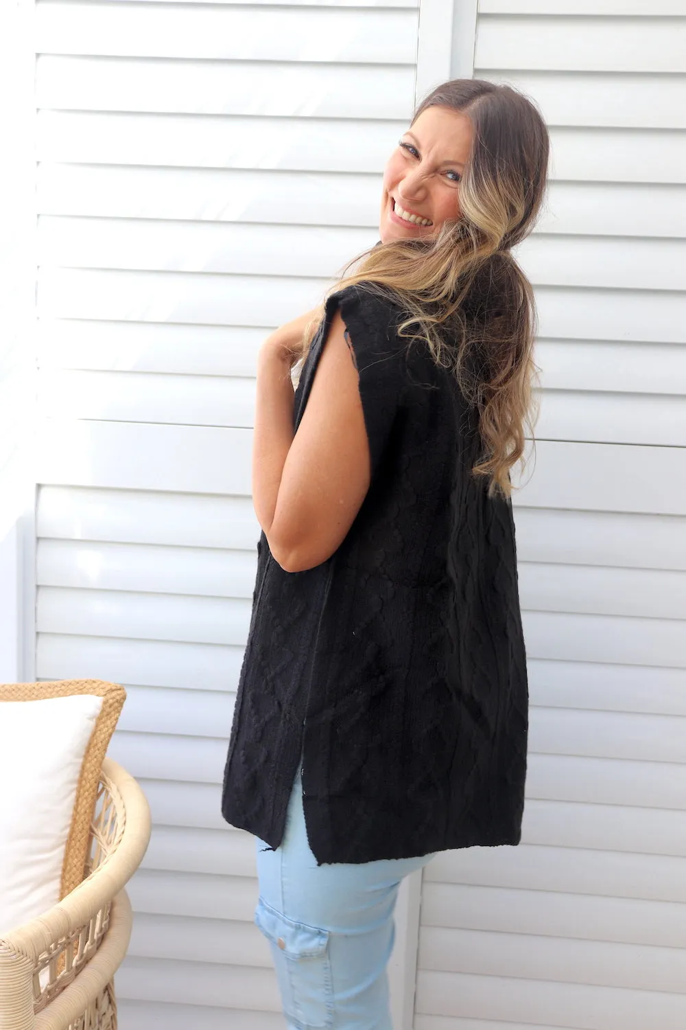 Floppy High Neck Vest in Black