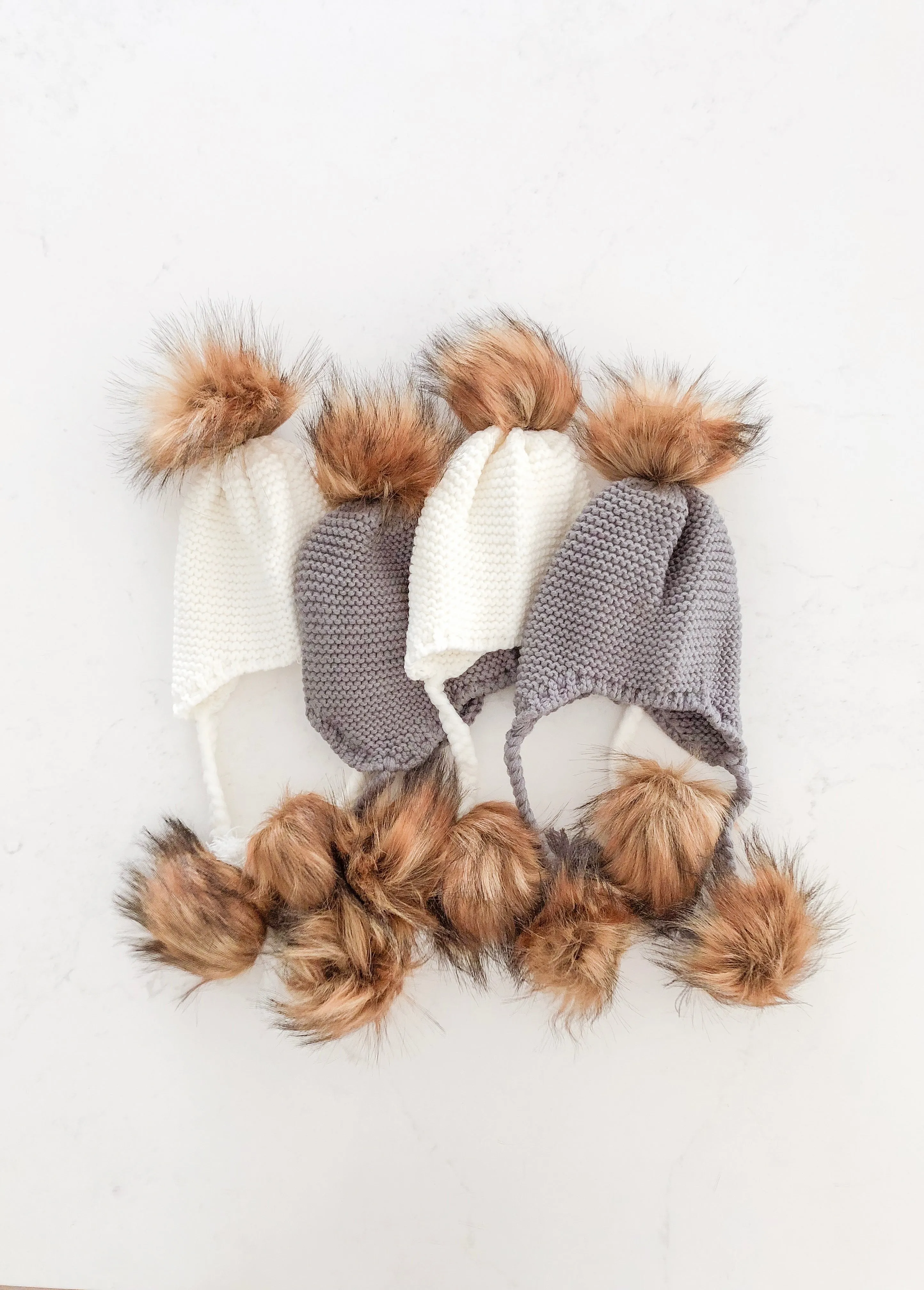 Furry Pom Pom Hat - Grey