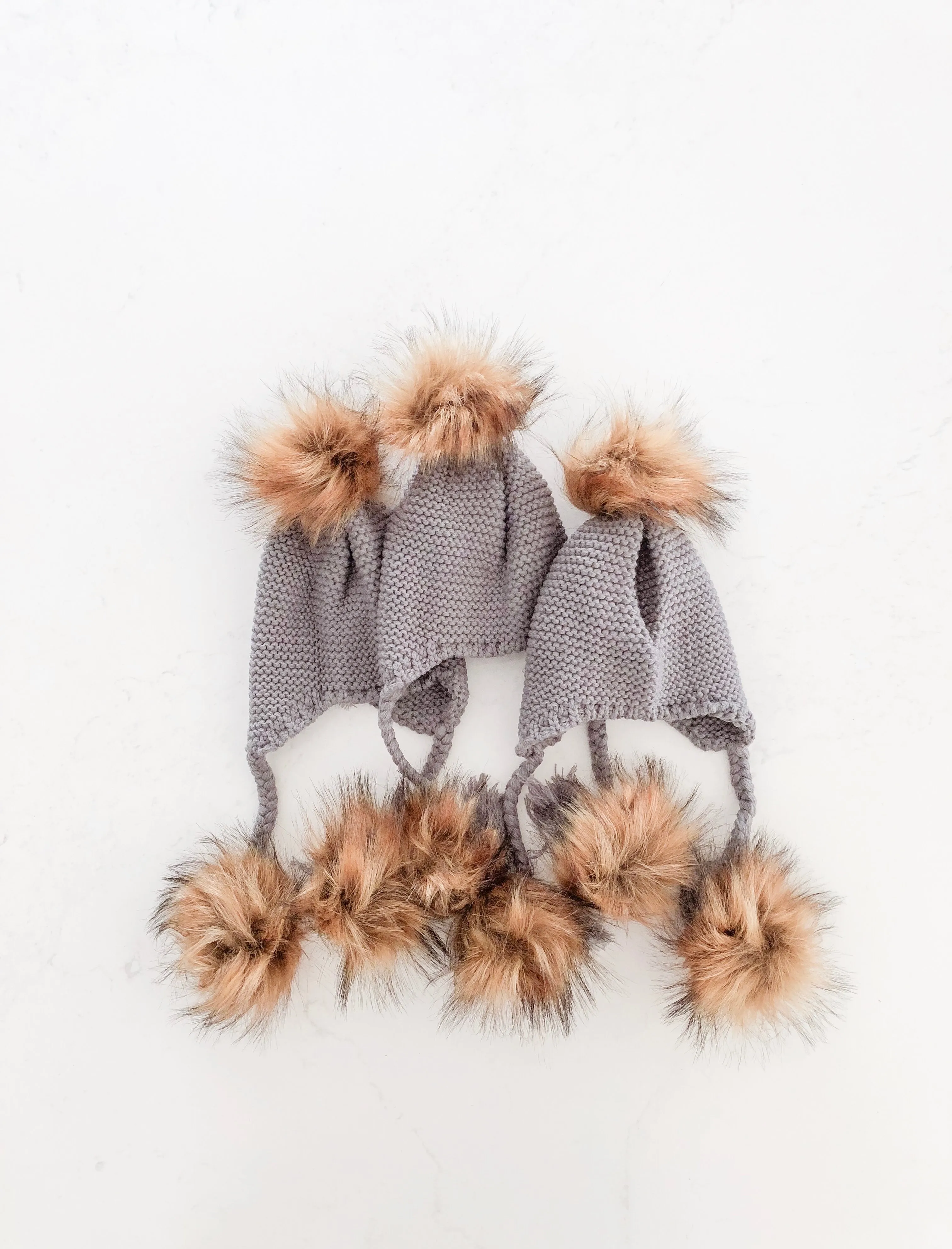 Furry Pom Pom Hat - Grey