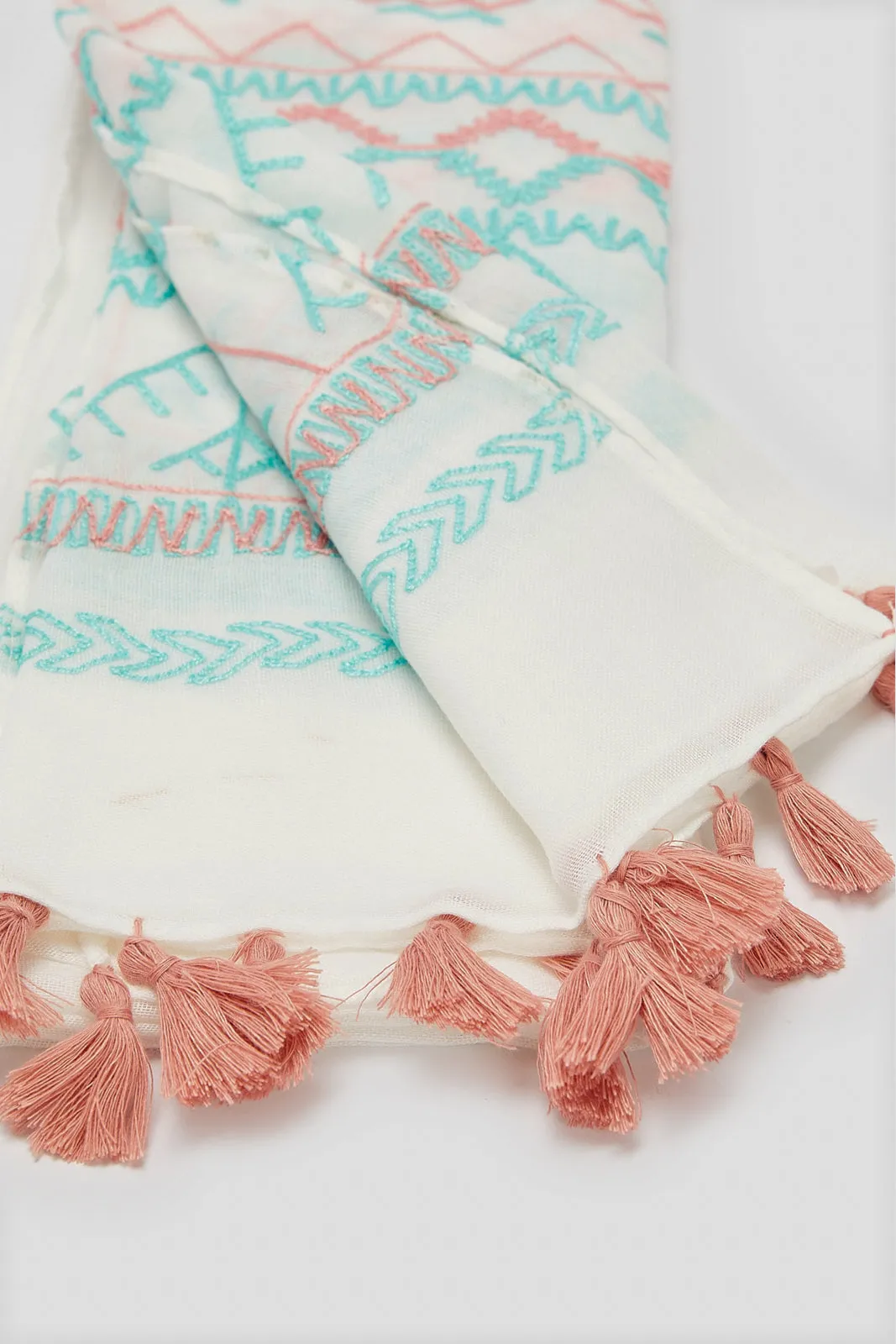 Girls Ivory Printed Scarf