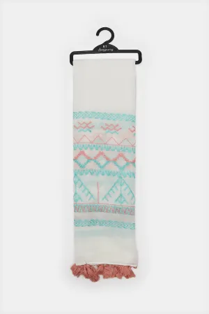 Girls Ivory Printed Scarf