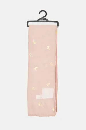 Girls Pink Color Foil Printed Scarf