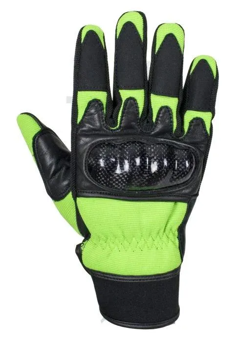 Green/Black Leather Motorcycle Gloves, GLZ108-GREEN-DL