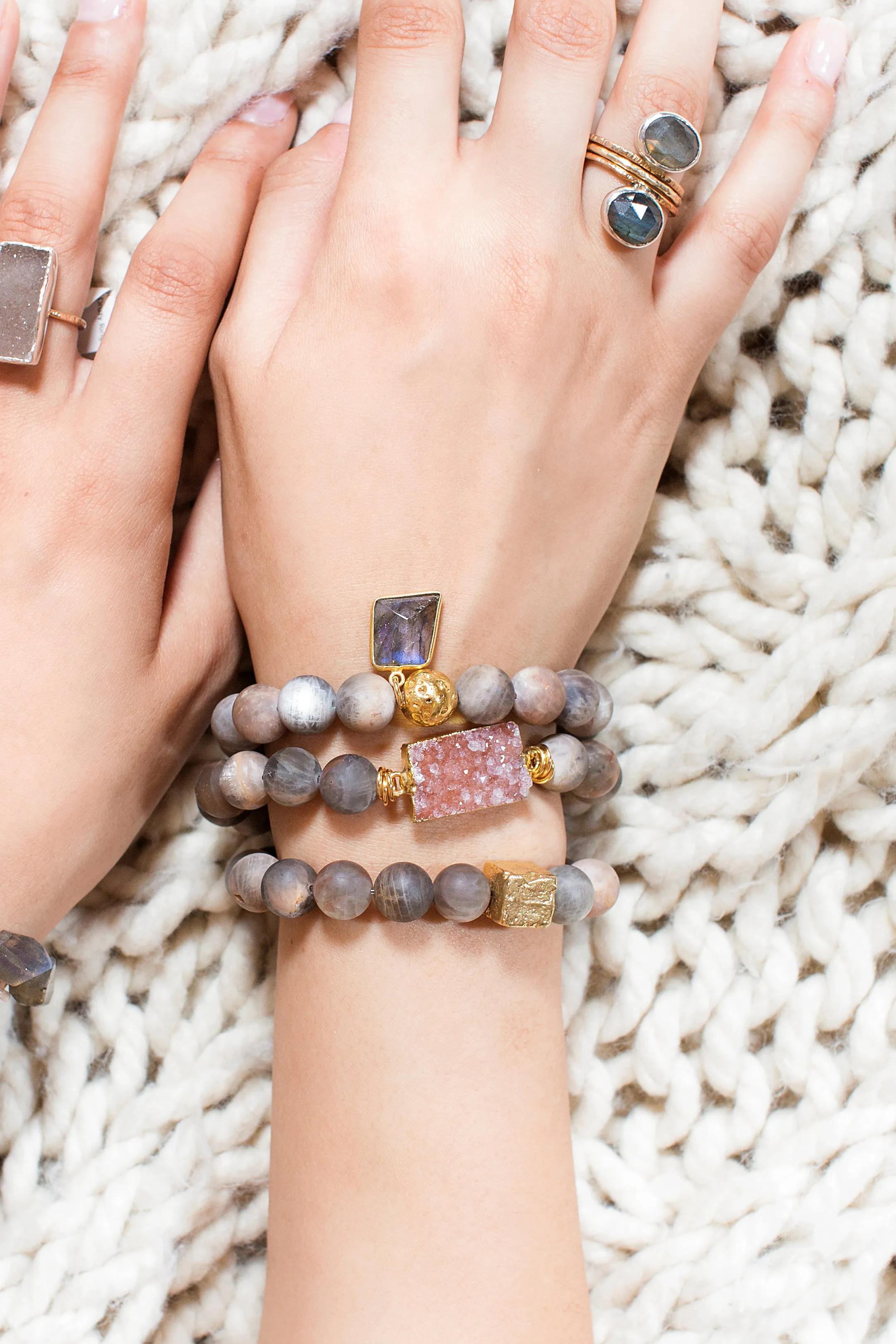 Grey Moonstone Druzy Bracelet