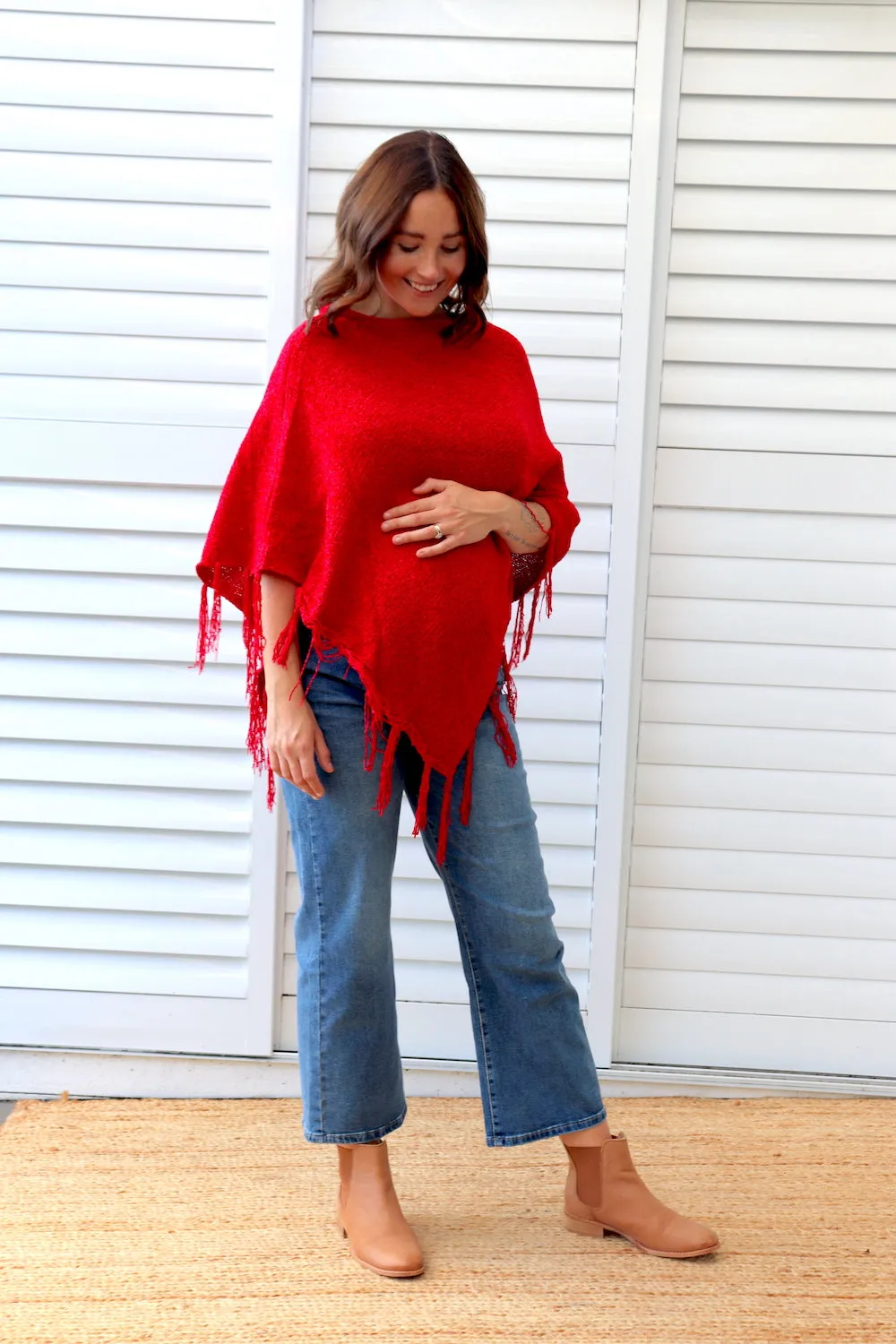 Heartland Poncho In Cherry Red