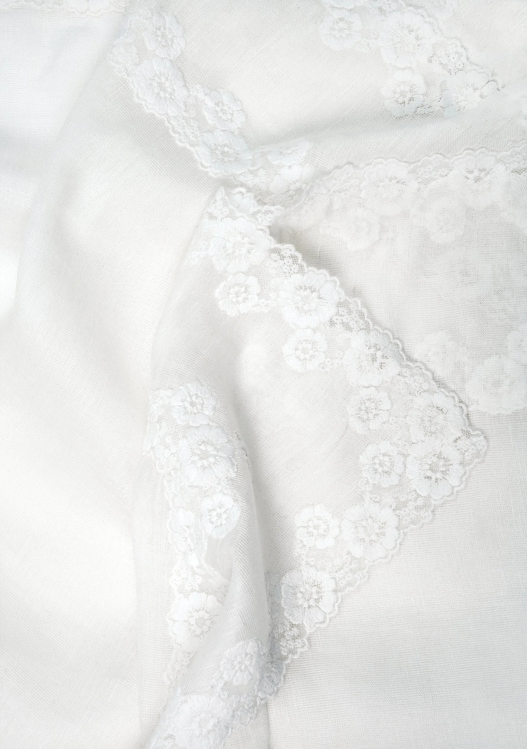 Ivory Linen and Modal Scarf with a Double White Lace Border