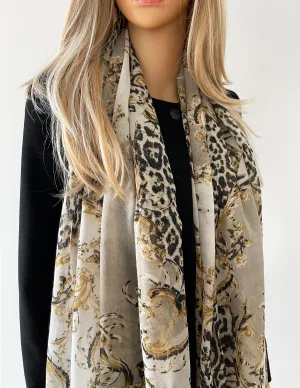 LARGE CREAM VINTAGE LEOPARD PRINT SHAWL SCARF