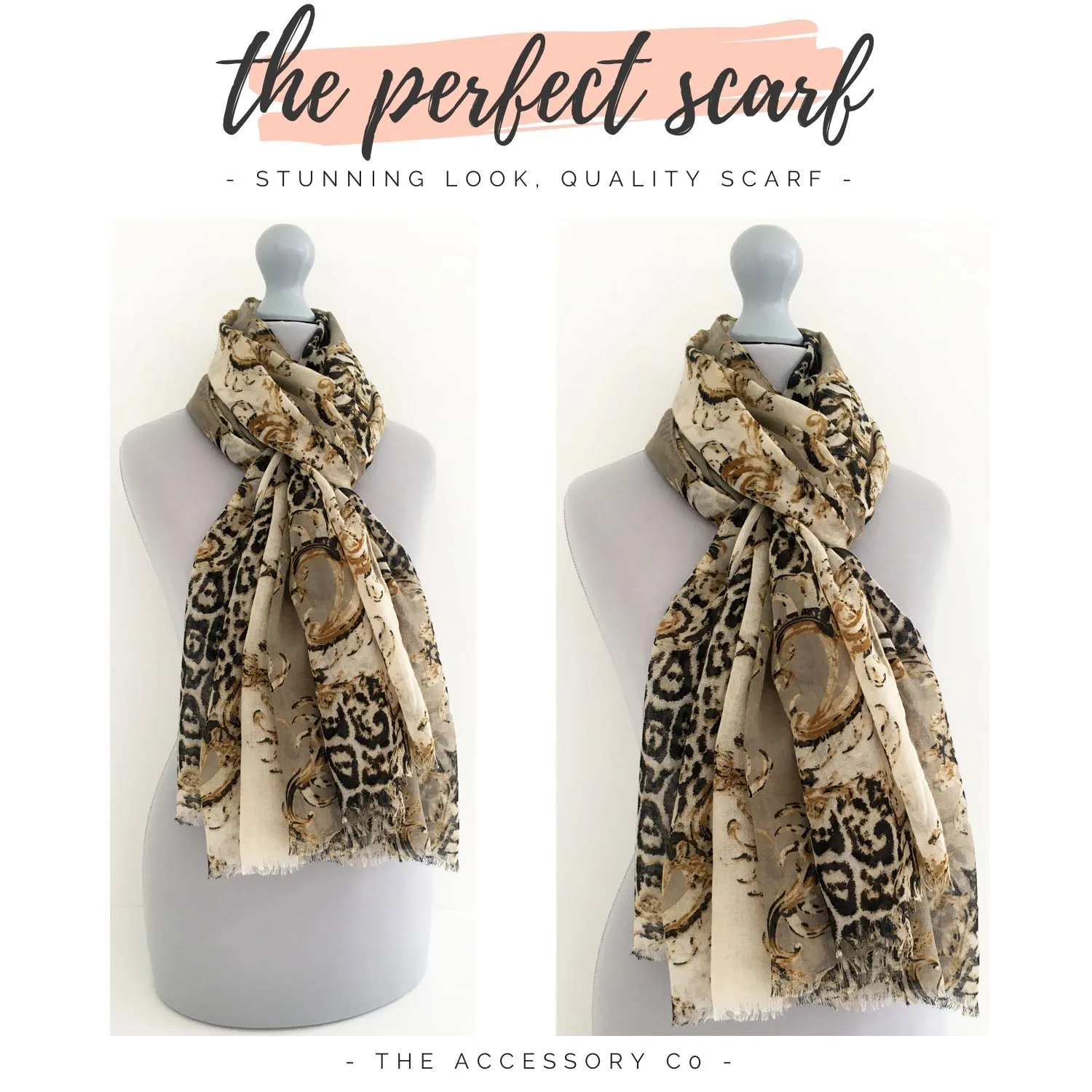 LARGE CREAM VINTAGE LEOPARD PRINT SHAWL SCARF