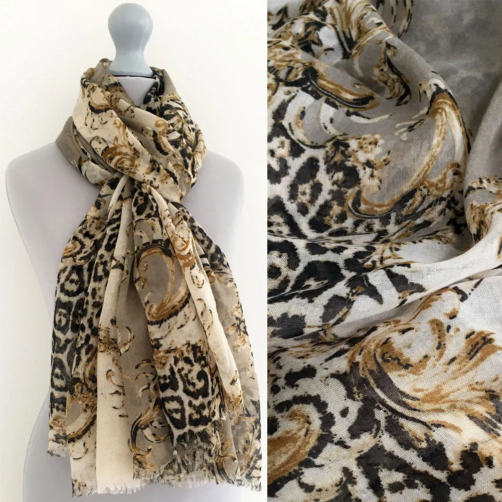 LARGE CREAM VINTAGE LEOPARD PRINT SHAWL SCARF