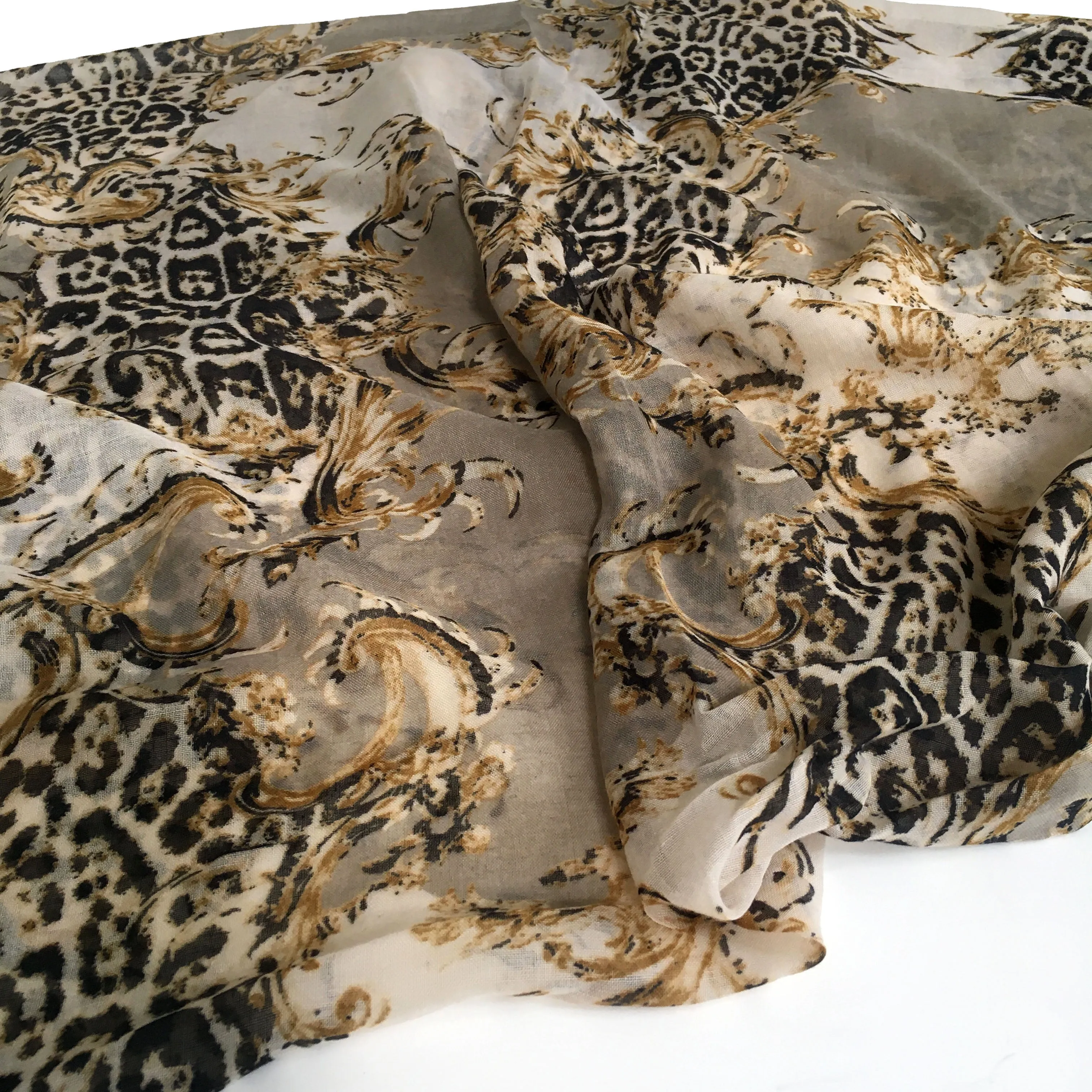 LARGE CREAM VINTAGE LEOPARD PRINT SHAWL SCARF