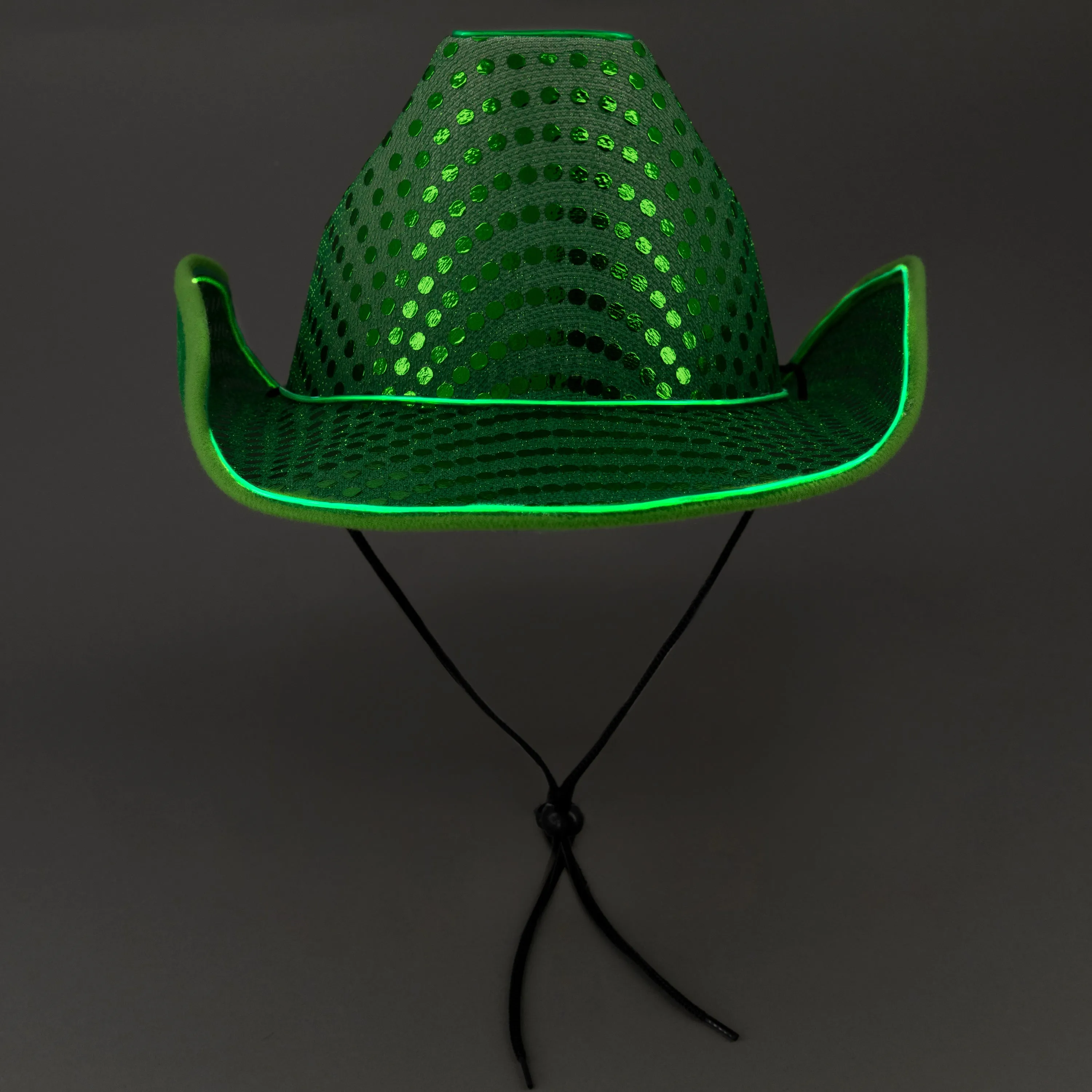 LED Flashing Green EL Wire Sequin Cowboy Party Hat - Pack of 24 Hats