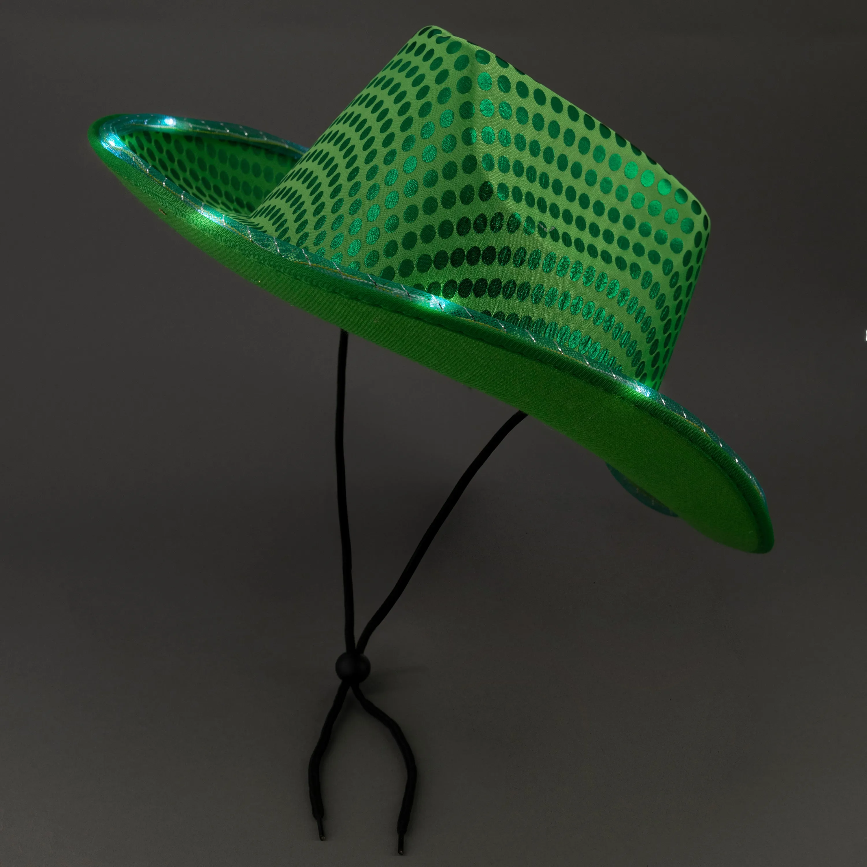 LED Light Up Flashing Sequin Green Cowboy Hat - Pack of 36 Hats