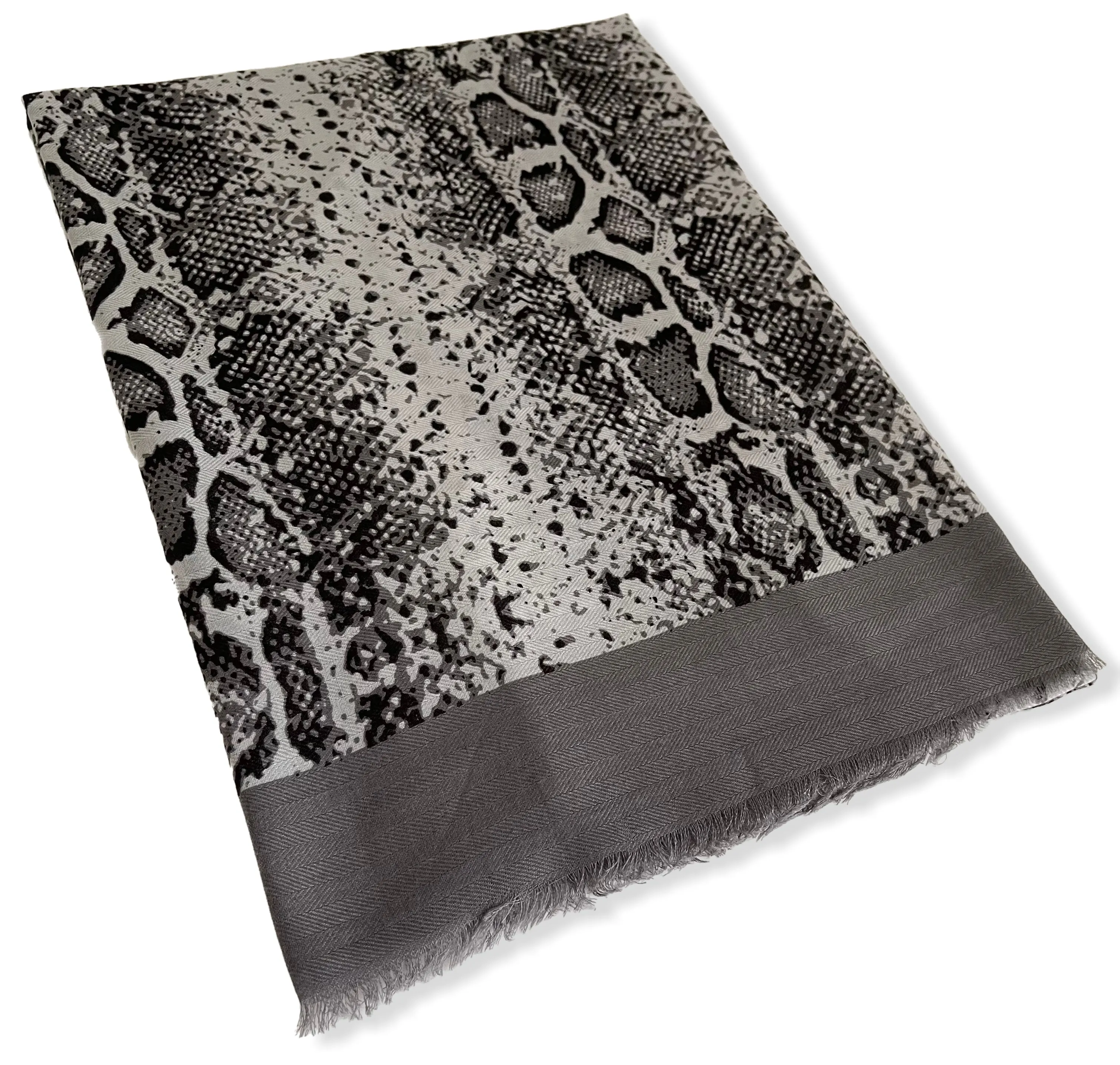 LONG GREY SNAKESKIN PRINT LIGHTWEIGHT SCARF