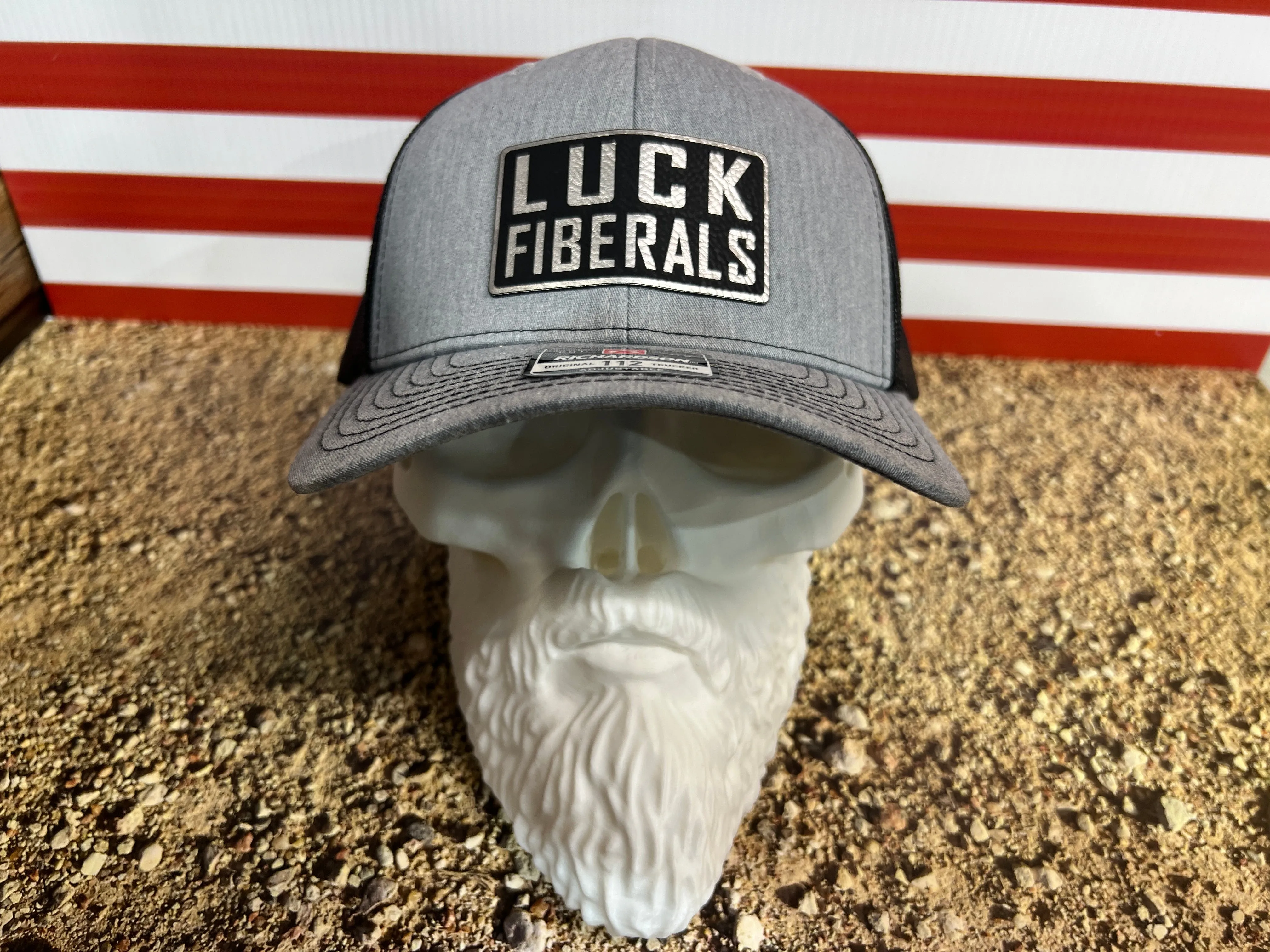 Luck Fiberals Hat with Premium Leatherette Patch on a Richardson 112 Trucker Hat with Snapback