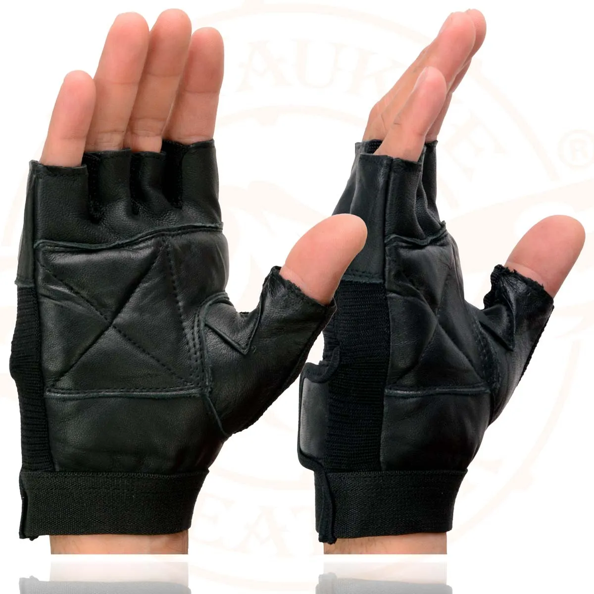 Milwaukee Leather SH217 Men's Black Leather Gel Padded Palm Fingerless Motorcycle Hand Gloves W/ Breathable ‘Mesh Material’