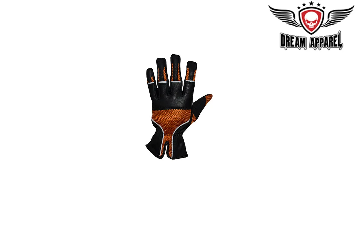 Orange Leather Riding Gloves