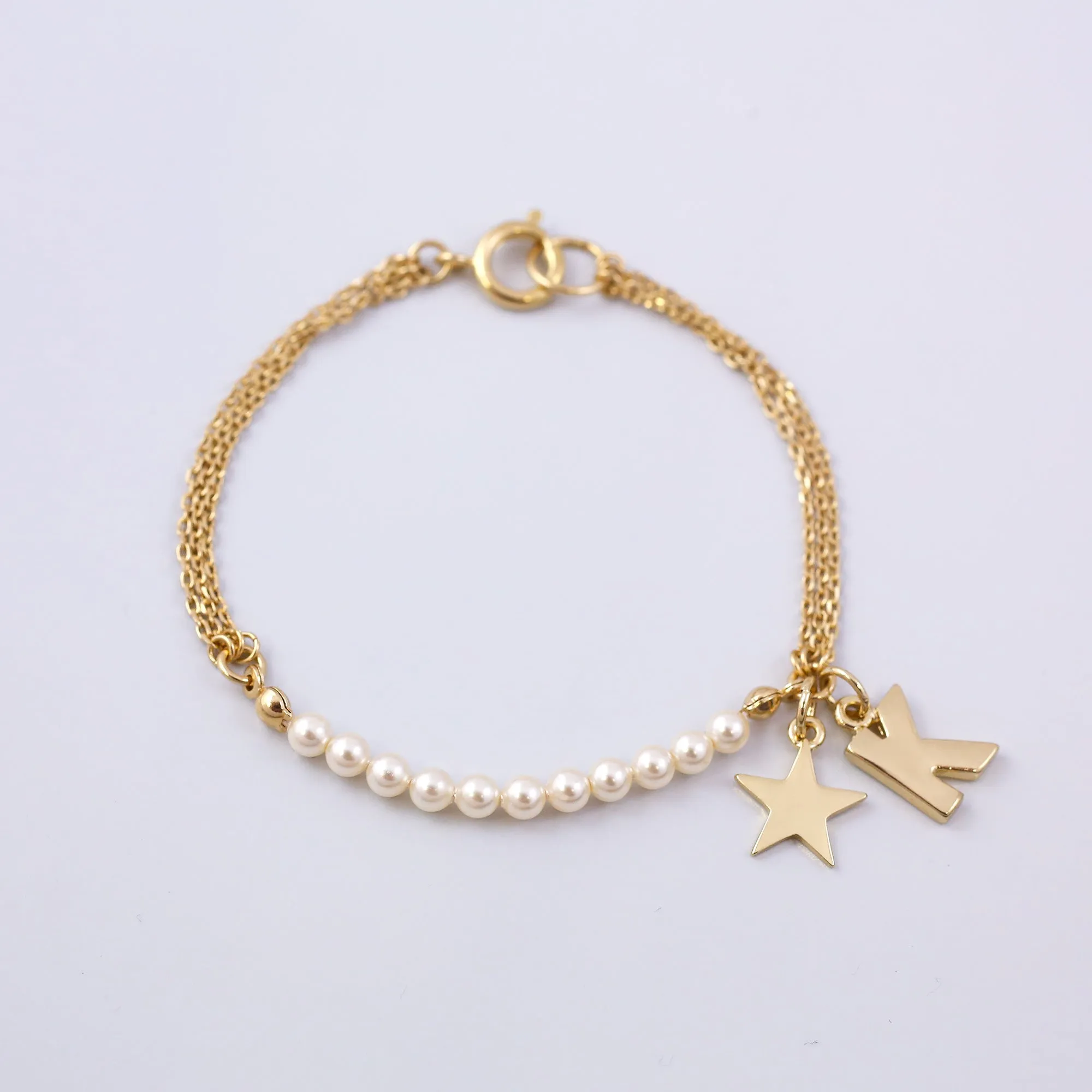 Personalised Gold Charm Bracelet Made with Pearls from Swarovski ®