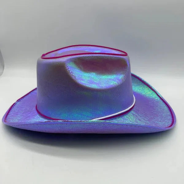 Purple EL WIRE Light Up Iridescent Space Cowboy Hat - Pack of 2 Hats