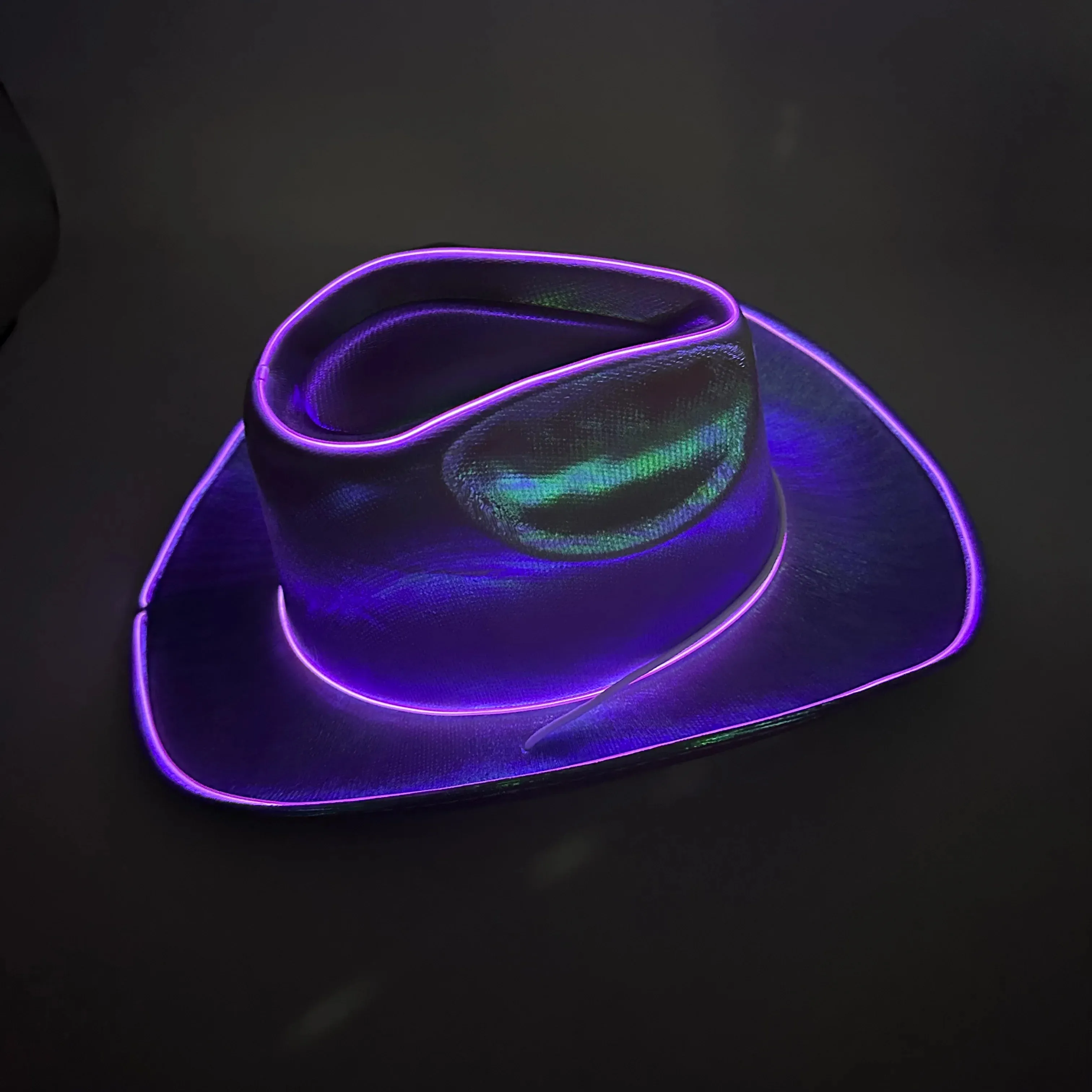 Purple EL WIRE Light Up Iridescent Space Cowboy Hat - Pack of 2 Hats