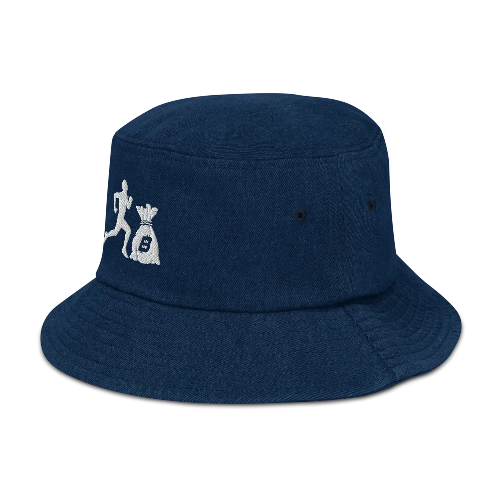 "Run it up" Classic Denim (White logo) bucket hat