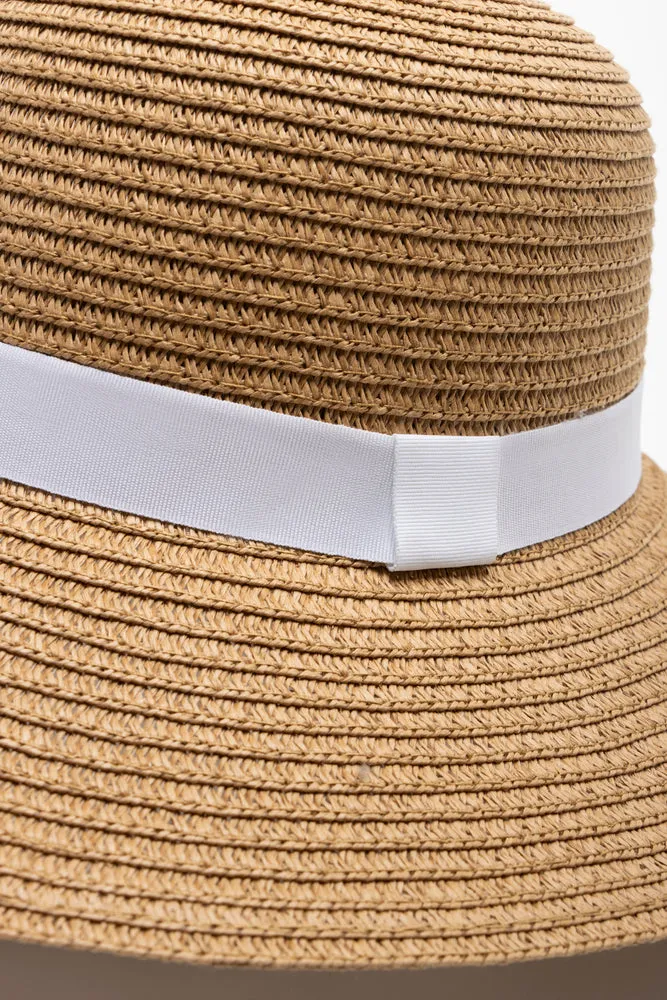 Ribbon Floppy Sunhat Natural And White