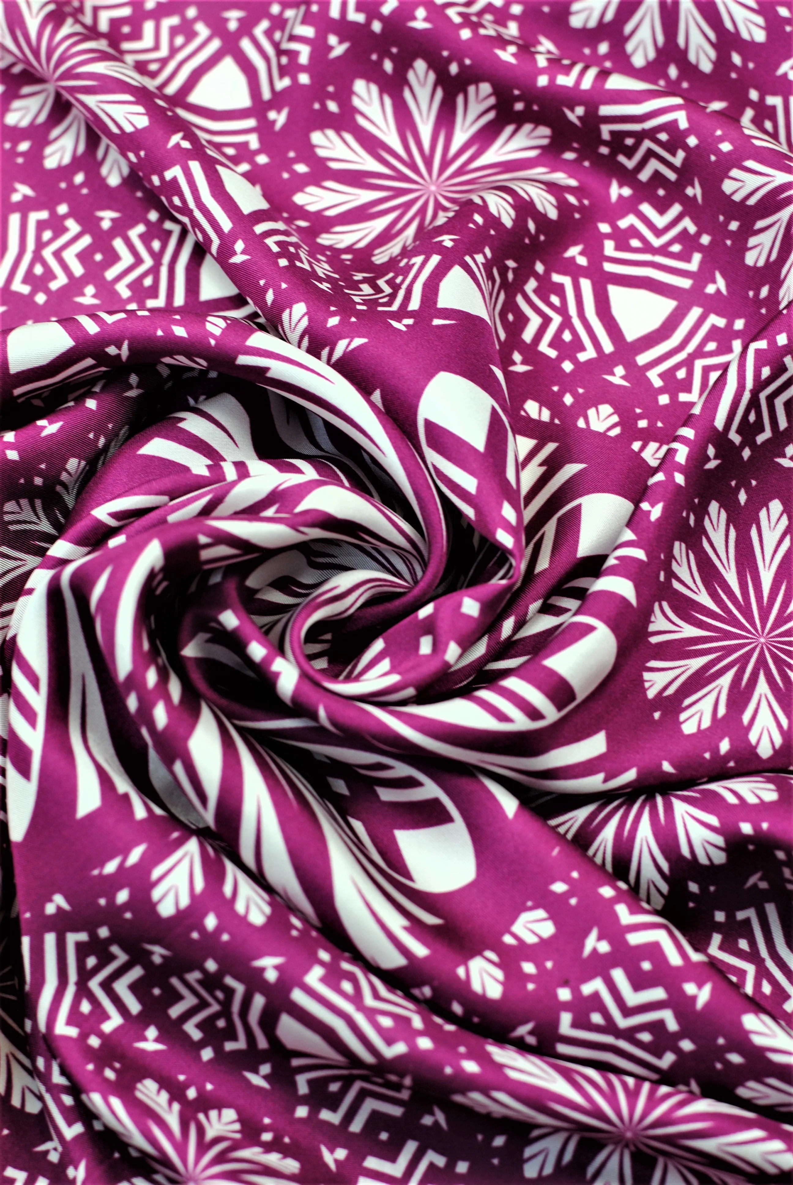 SERENITY Mandala 100% Silk Square Scarf in Purple White