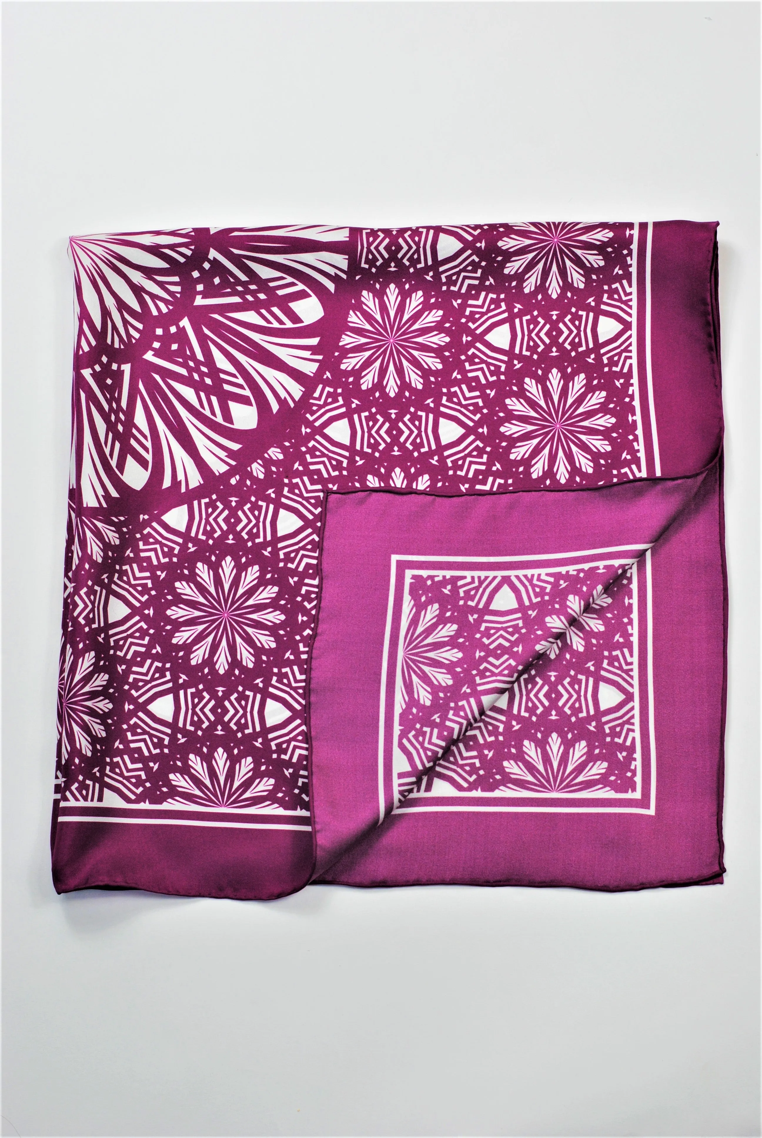 SERENITY Mandala 100% Silk Square Scarf in Purple White