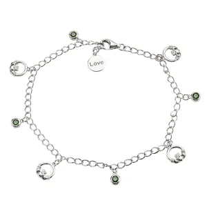 Sterling Silver "Love" Claddagh Bracelet with Four Green CZ Stones SB2109